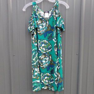 MSK Petite Green Floral Cold Ruffed Short Sleeve Shoulder Dress- Size PS